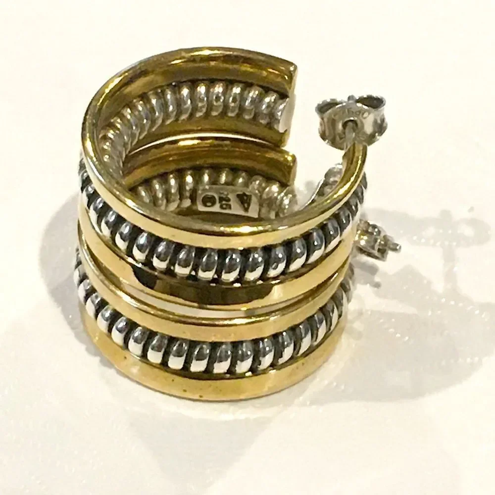 SILPADA Sterling Silver 925 Two Tone Hoop Earrings P0382 - Picture 12 of 16